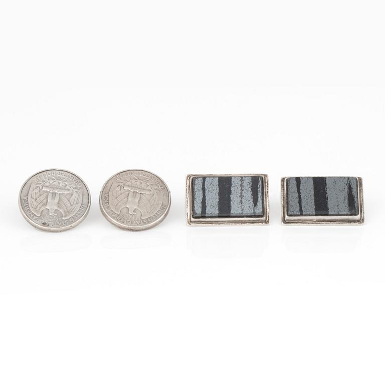 MANSCHETTKNAPPAR, 2 par, silver, bland annat Claes Giertta, Stockholm 1965-1966. Vikt ca 62 gram.