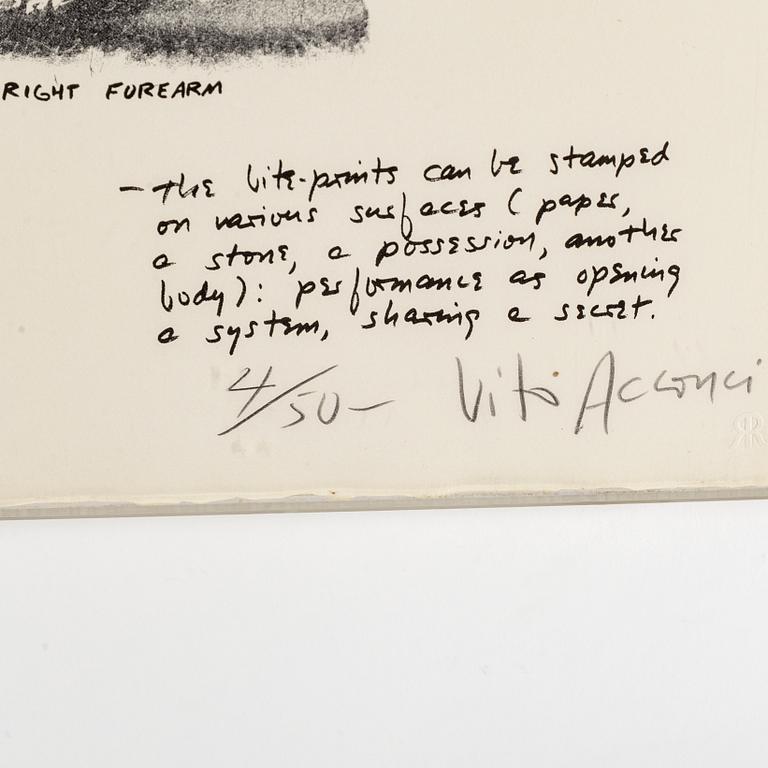 VITO ACCONCI, lithograph, 1971, signed in pencil and numbered 4/50.