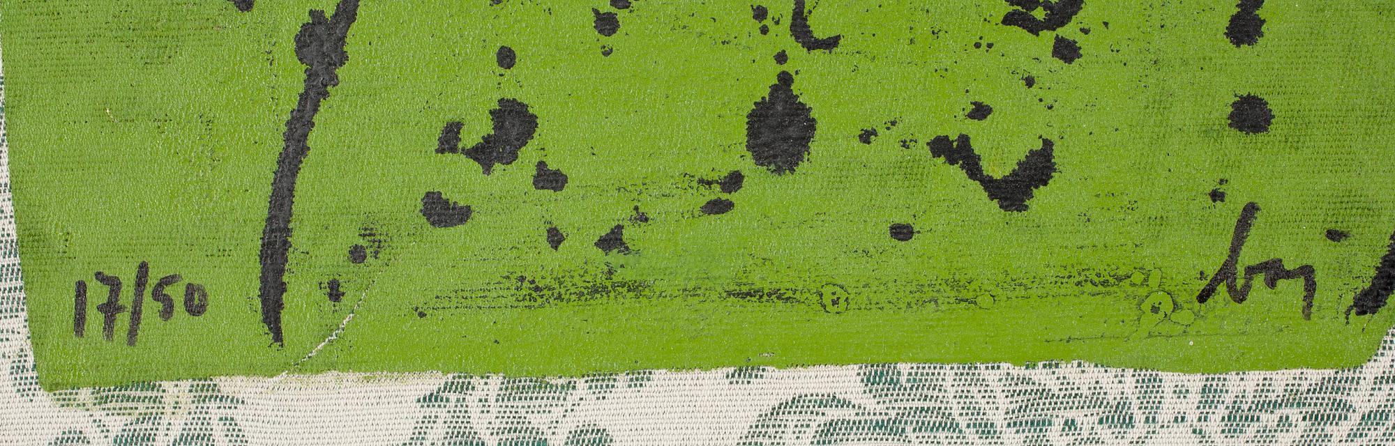 ENRICO BAJ, blandteknik på textil, signerad och numrerad 17/50.