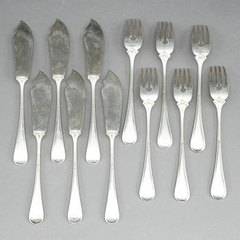 FISKBESTICK, 12 delar, silver, C.G Hallberg, Stockholm 1925. Ca 579 gram.