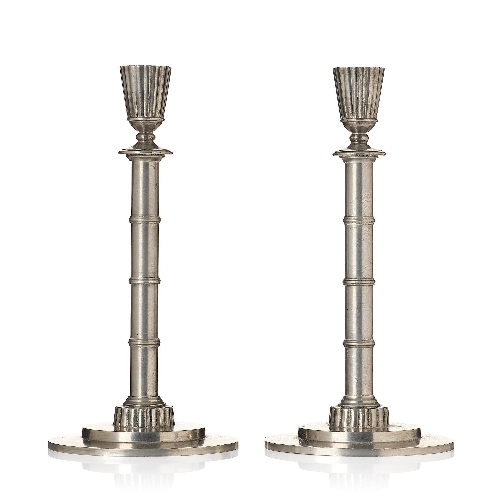 Erik Fleming, a pair of pewter candlesticks, Norrahammars Tenn, 1930.