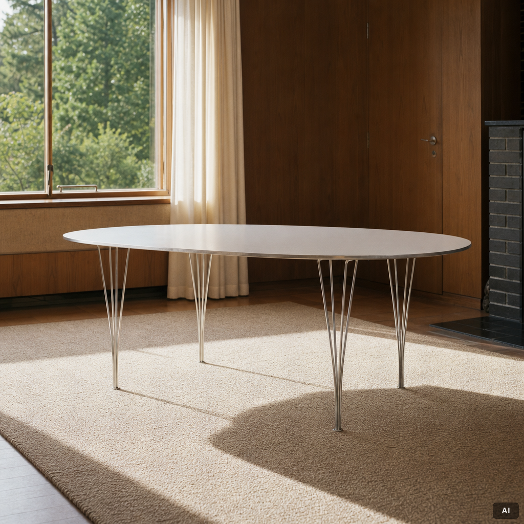 Bruno Mathsson & Piet Hein, table, "Superellipse", Fritz Hansen, Denmark.