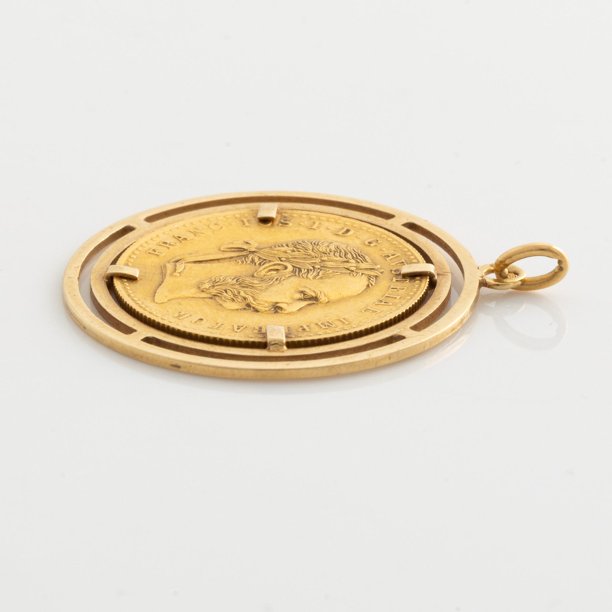 Guldmynt 1 dukat, Österrike-Ungern, med hänge 14K guld,