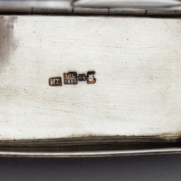 A Russian parcel-gilt silver niello box, unidentified makers mark, Moscow 1888.