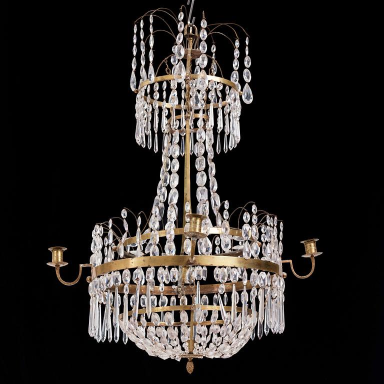 A late Gustavian five-light chandelier, early 19th century.