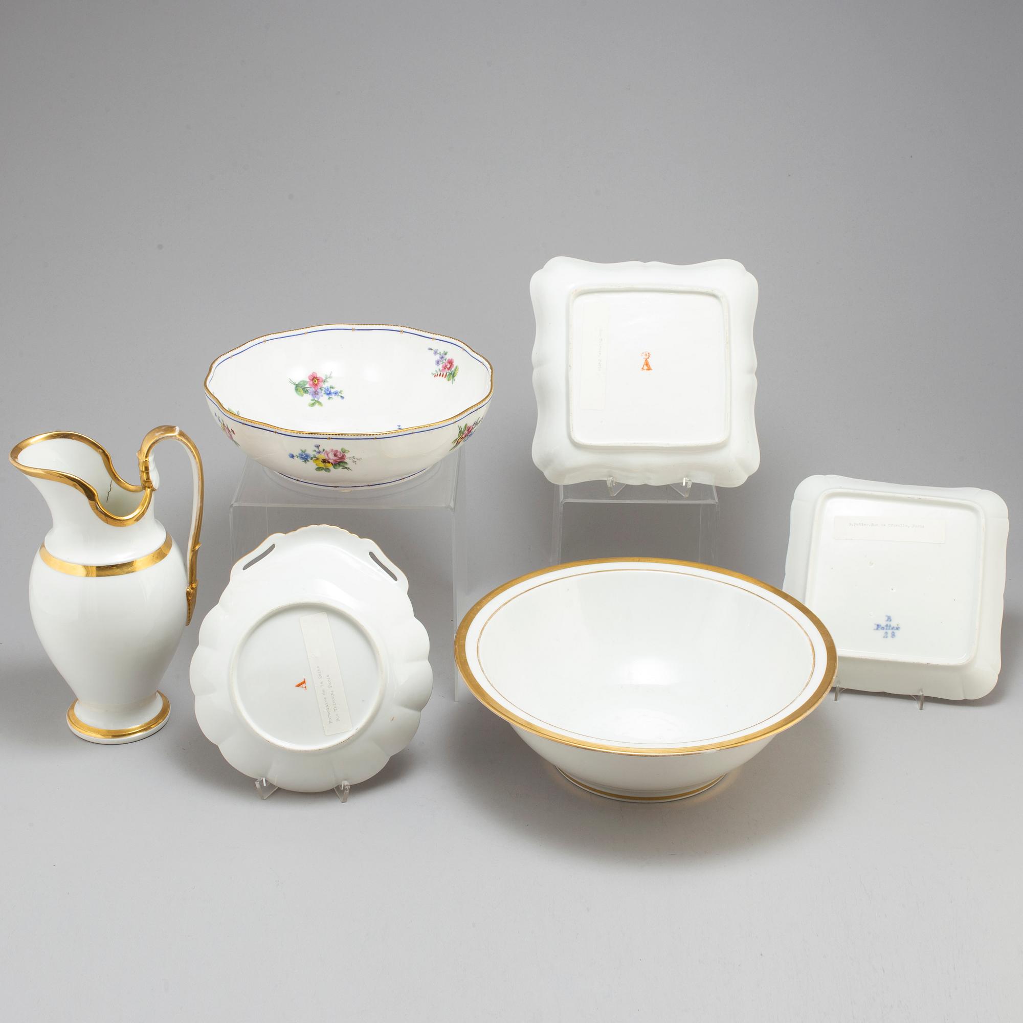 A set of three French dishes, a bowl, ewer and basin, 19th Century.