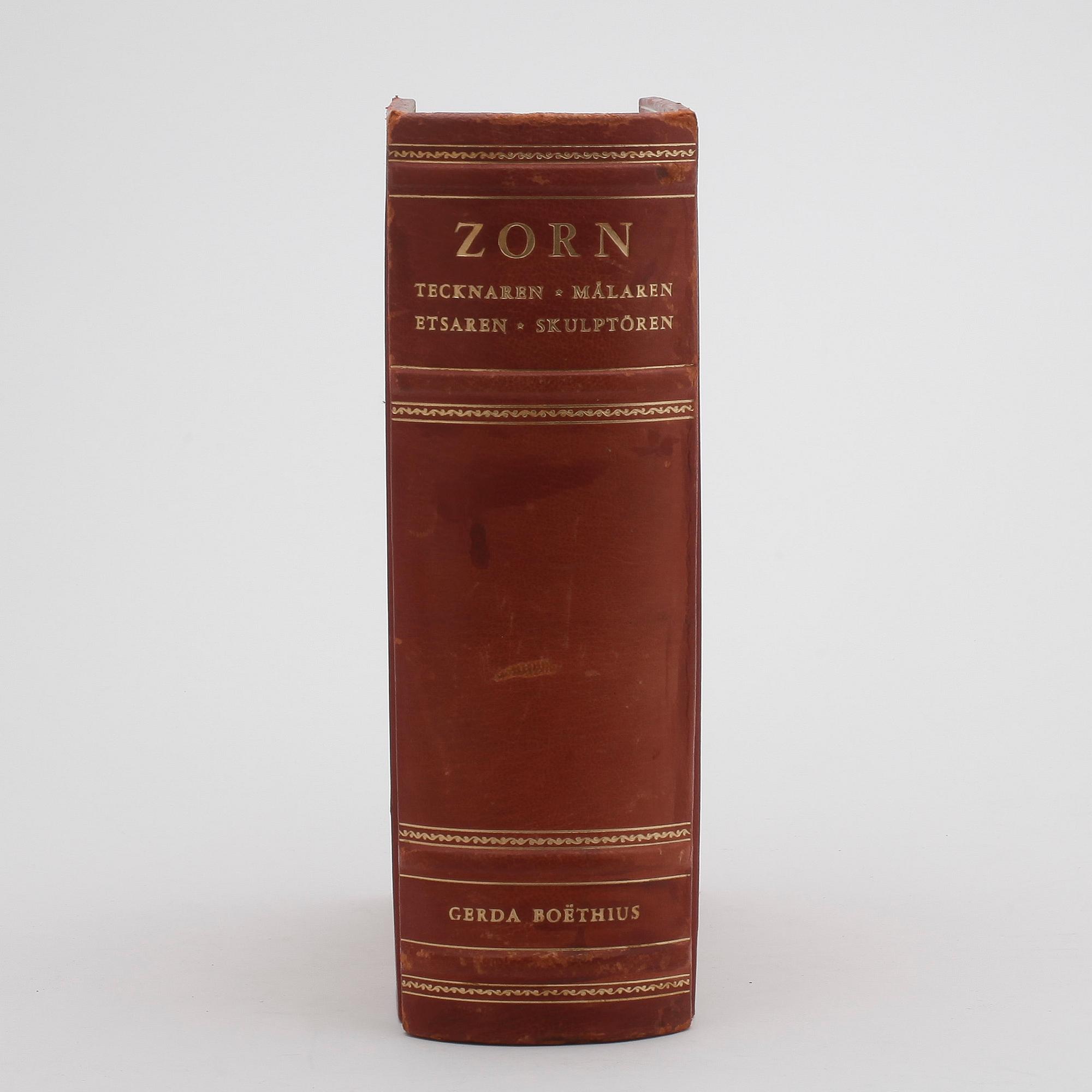 BOK, "Zorn tecknaren, målaren, etsaren, skulptören" av Gerda Boëthius. Stockholm/Nordisk, Rotogravyr, 1949, uppl 1457.