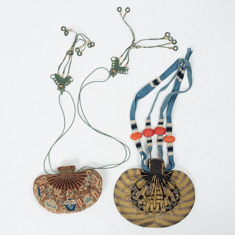 Two silk hebao purses, China, Qing dynasty, 19th century.