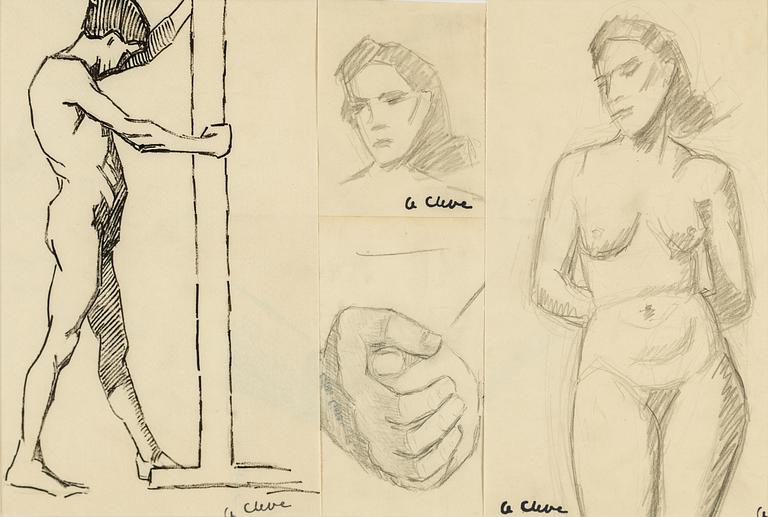 AGNES CLEVE, 4 st teckningar, samramade. Stämpelsignerade A. Cleve.