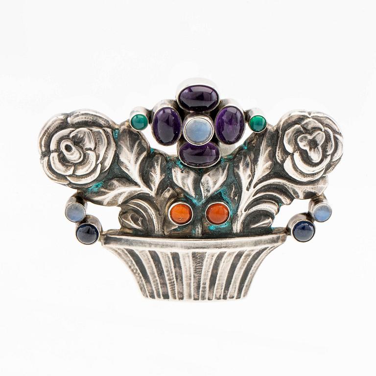 Georg Jensen, Brooch, silver with gemstones, Georg Jensen.