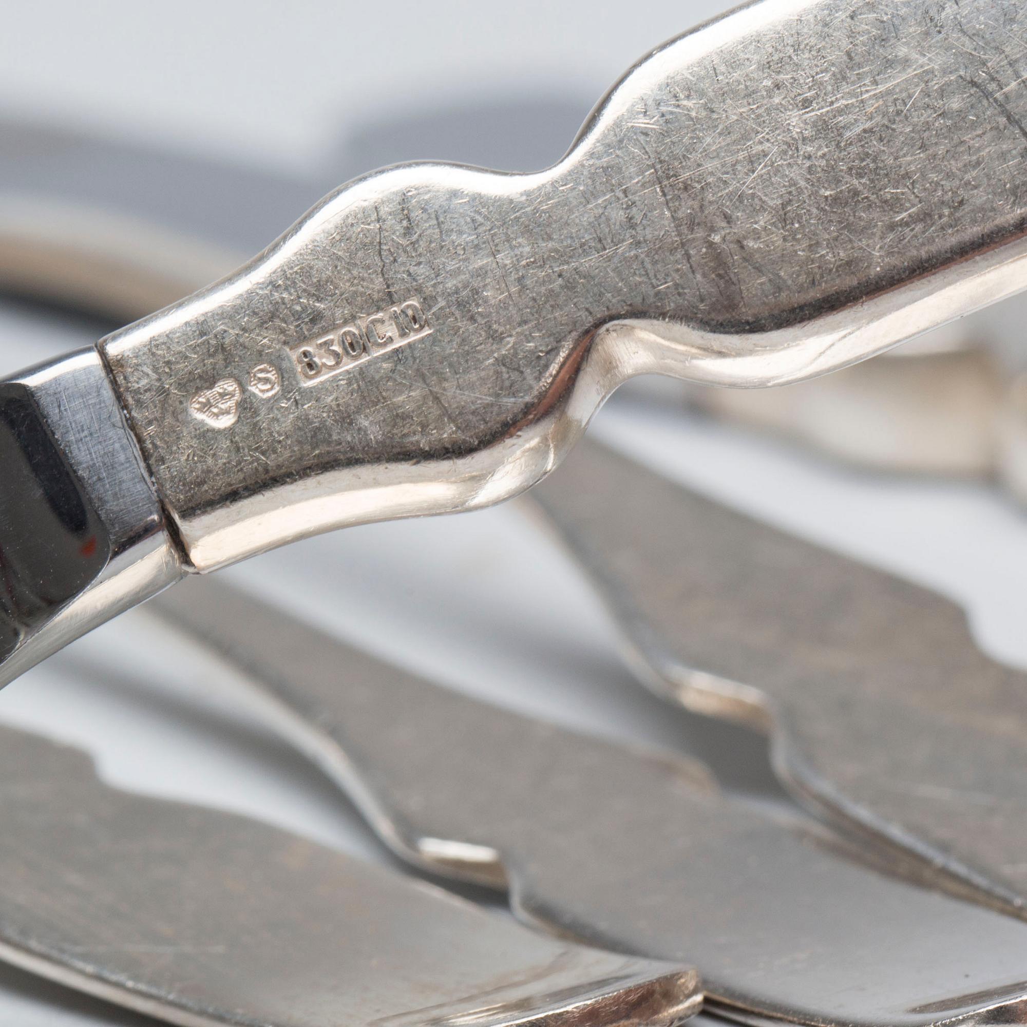 BESTICKSUPPSÄTTNING, silver, 58 delar. Sigurd Person för GAB, 1977. Vikt (inkl knivblad i rostfritt stål) 2.400 gr.