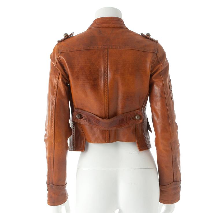 DSQUARED, a cognac coloured leather jacket.