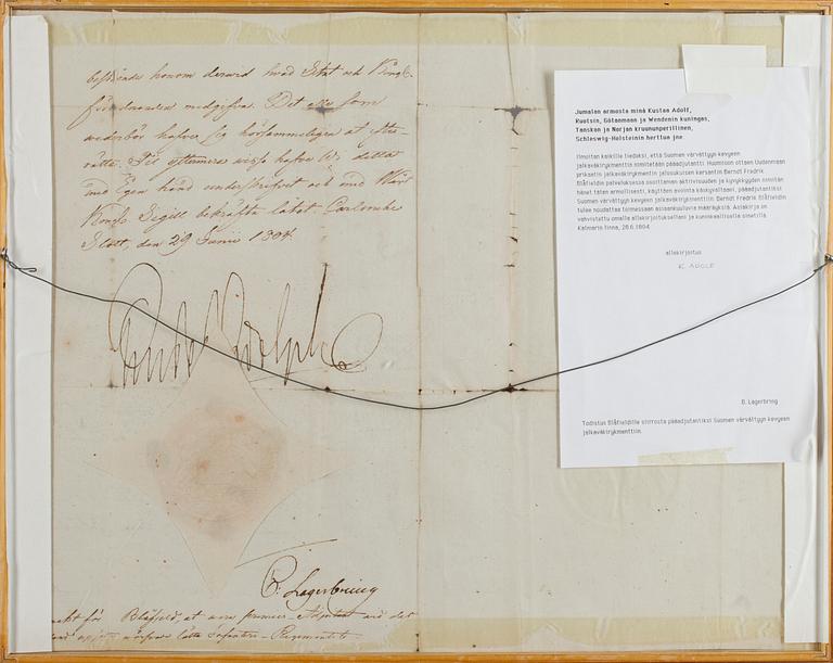 KONUNG GUSTAF IV ADOLF AV SVERIGE OCH FINLAND, autograf på utnämningsdokument, daterat 1804.
