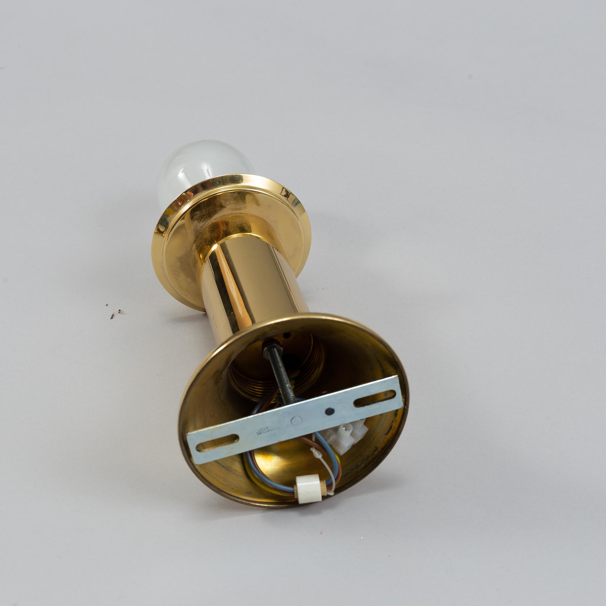 Five 1970's brass and glass ceiling/table lamps, Ott international.