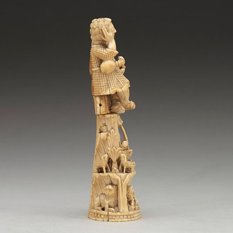 A carved ivory figure of Christ the Good Shepherd, 18th Century or older, Goan.