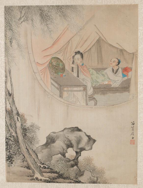 4 målningar på siden, Kina 1800/1900-tal.