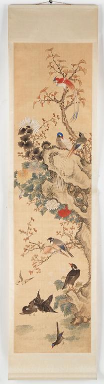 A Chinese hanging scroll, ink and colour on paper, 20th century, provenance Estrid Ericson.