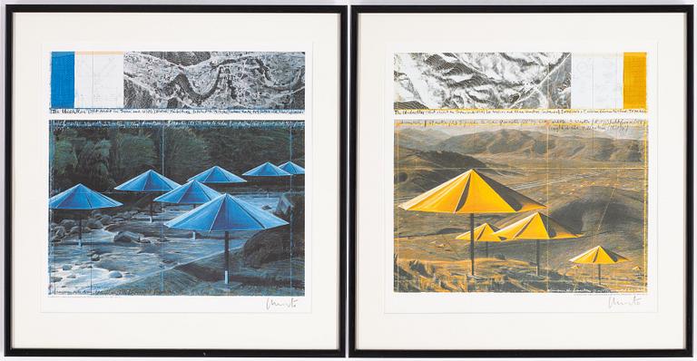 Christo & Jeanne-Claude, diptych, colour off set with fabric, 1991, signed.