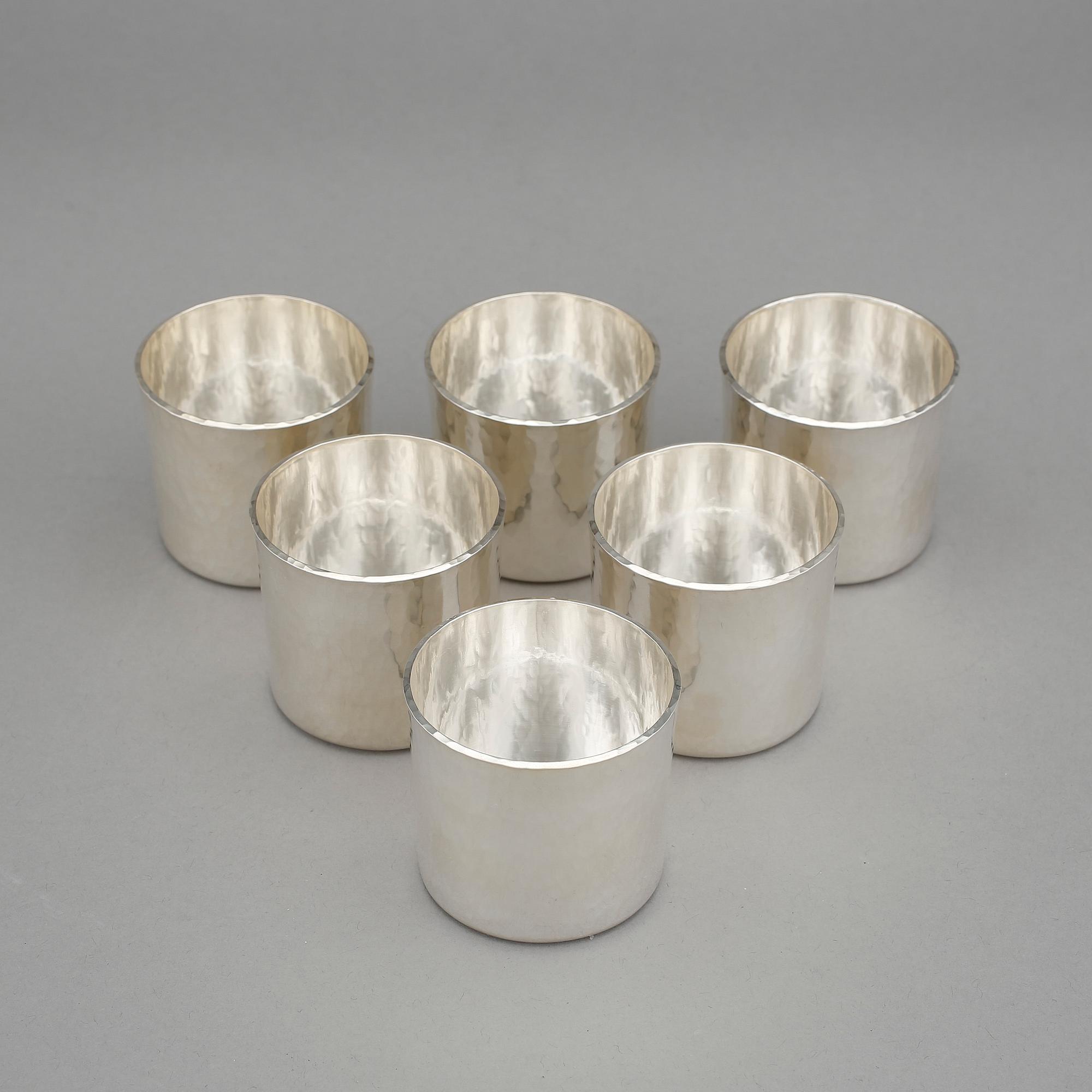 BÄGARE, 6 st, silver, Kurt Ribbhagen, Stockholm, 1980, vikt ca 867 gram.