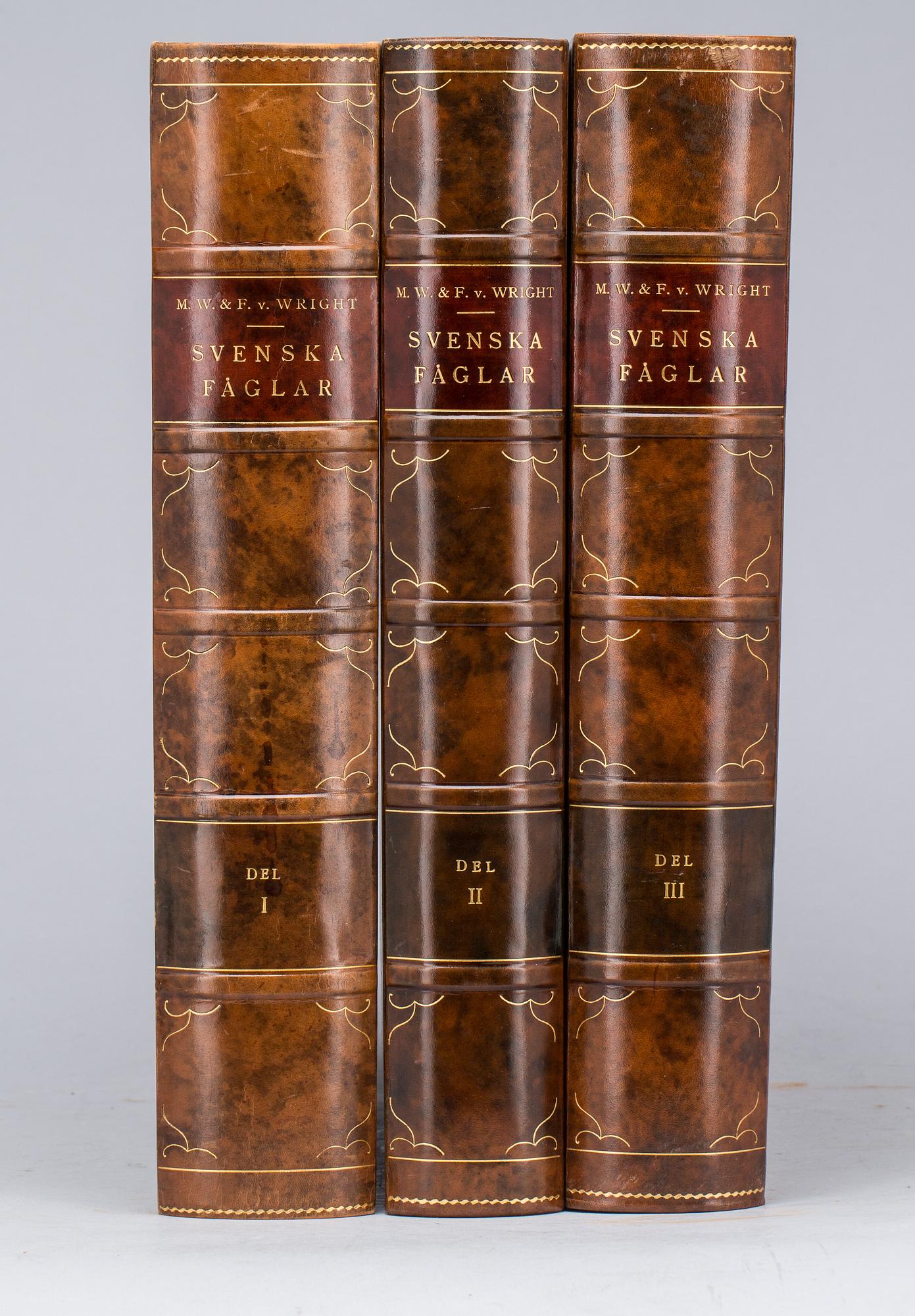 BÖCKER, 3 vol, "Svenska Fåglar", M,W & F von Wright, Stockholm, 1927-1929.