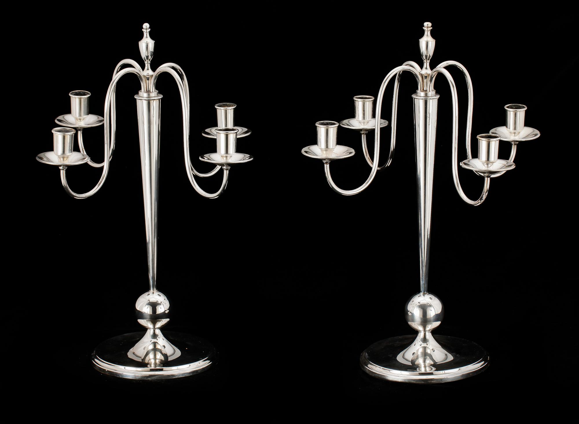 KANDELABRAR, ett par, nysilver, art deco, CG Hallberg Stockholm 1930/40-tal.
