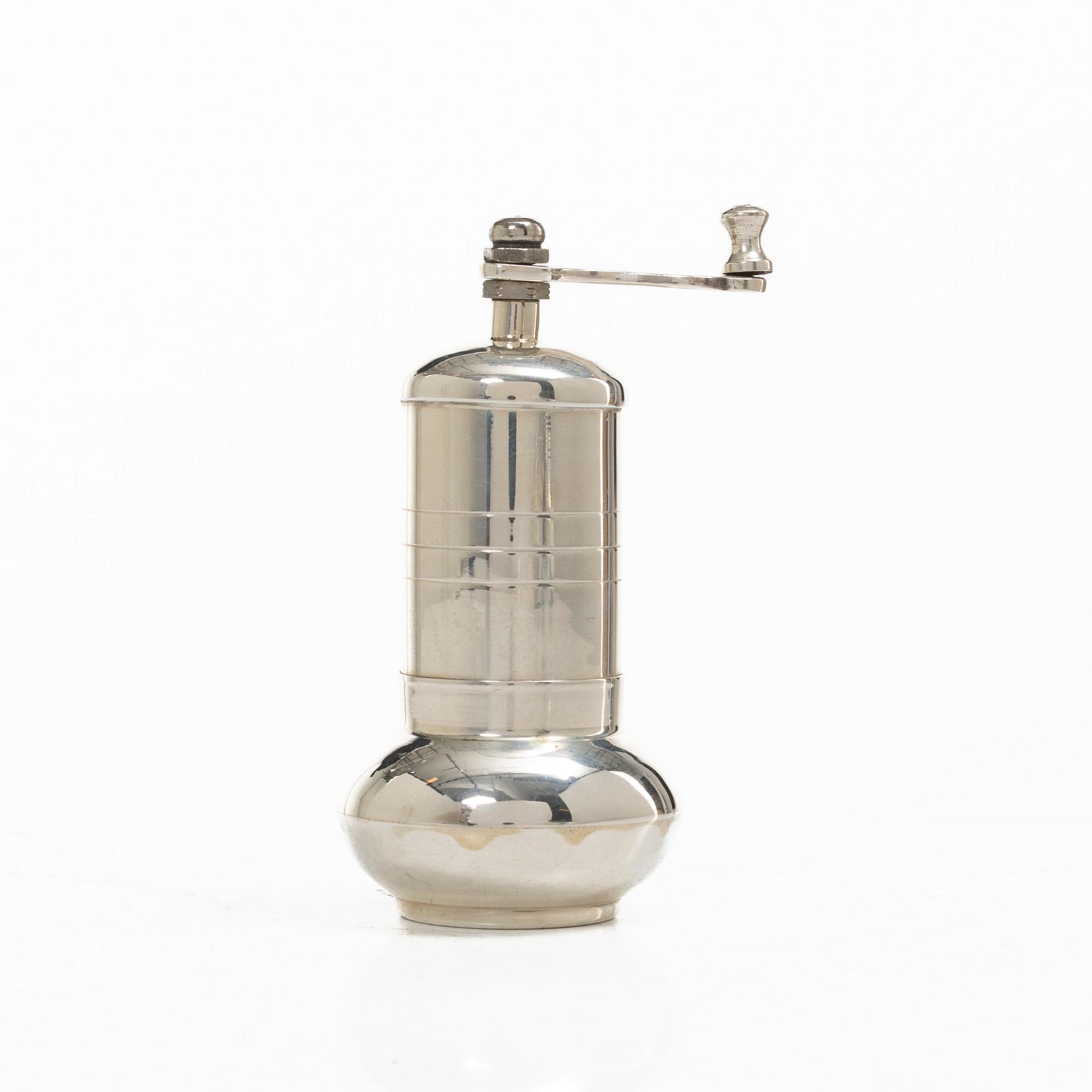 Pepper mill, silver, 20th century.