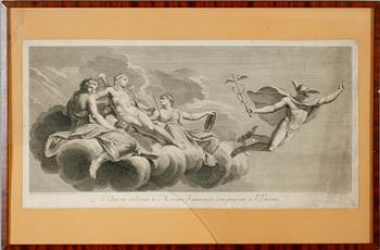 KOPPARSTICK, 2 st, efter J DuMonte Romain och Eust le Sueur, 1700-tal.