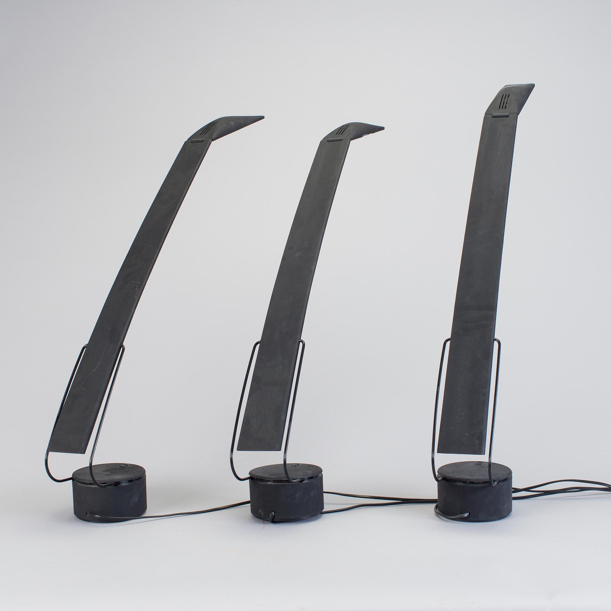 MARIO BARBAGLIA & MARCO COLOMBO, 3 table lamps, plastic, "Dove", Italiana Luce, late 20 th century.