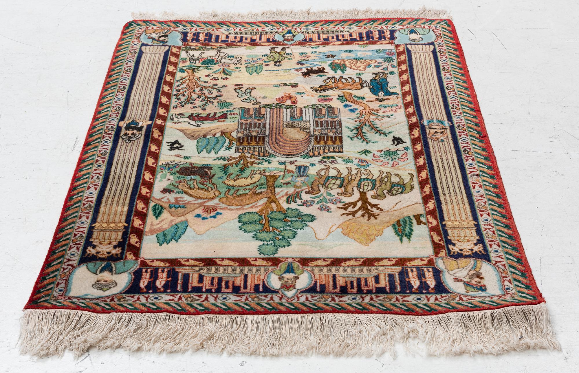 Carpet, Tabriz, figural, approx. 142 x 98 cm.
