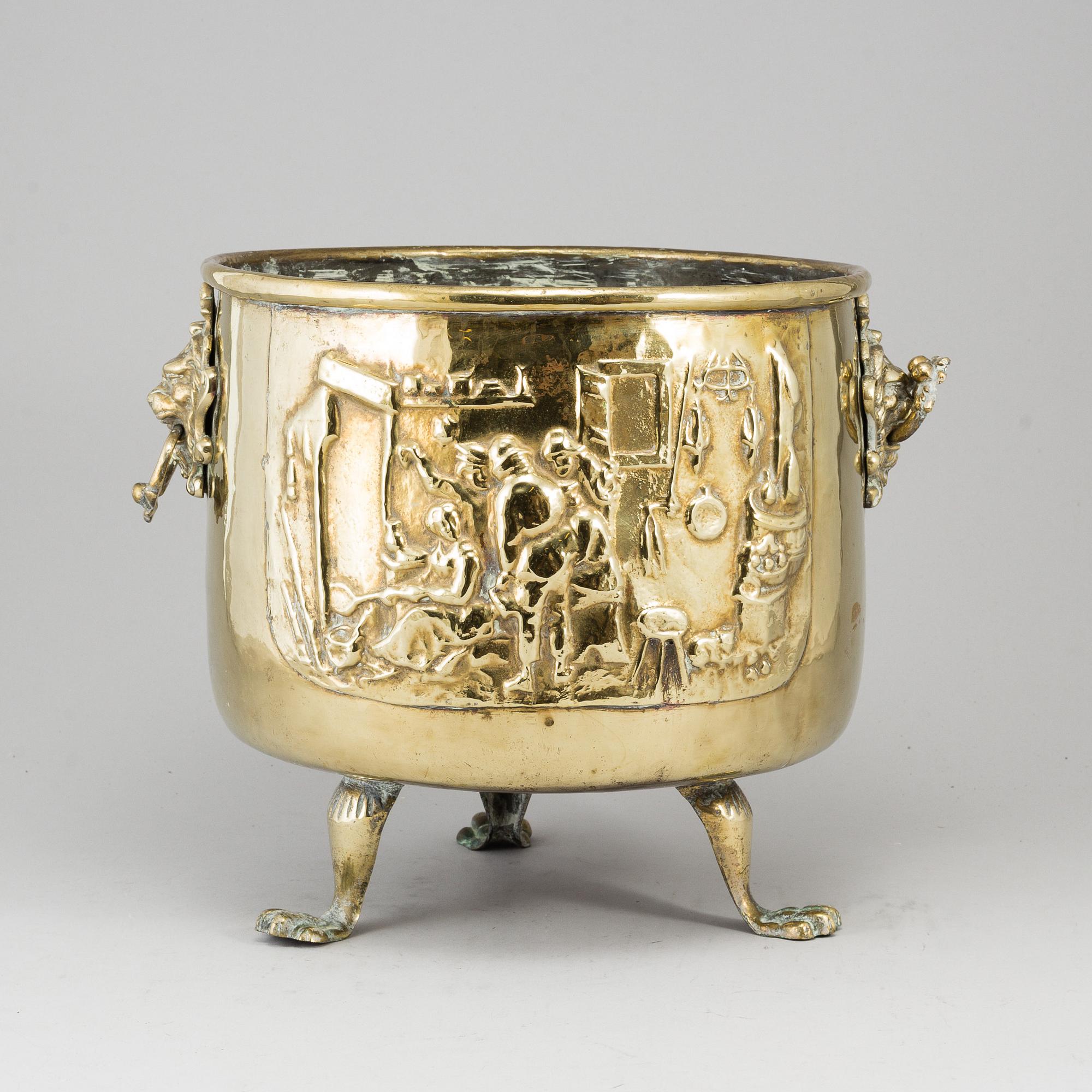 A 19th century brass flower pot.