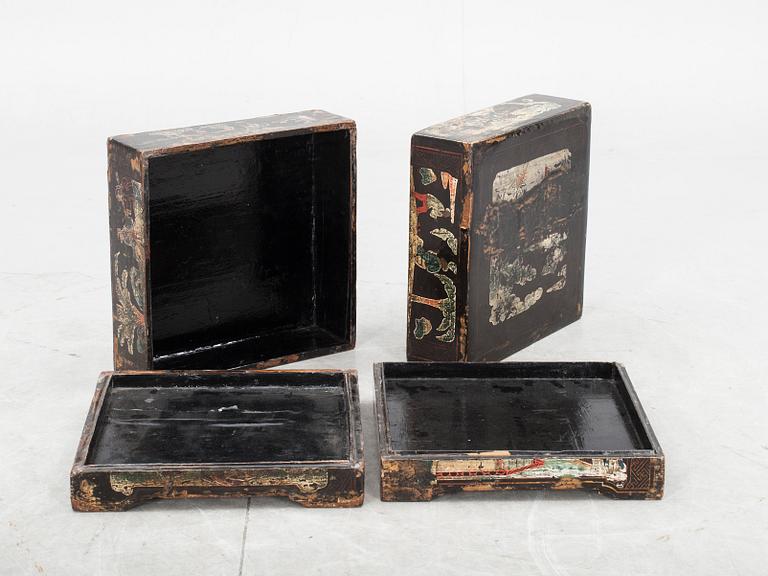 SKRIN, 2 st, lackarbeten, Kina, 1800/1900-tal.