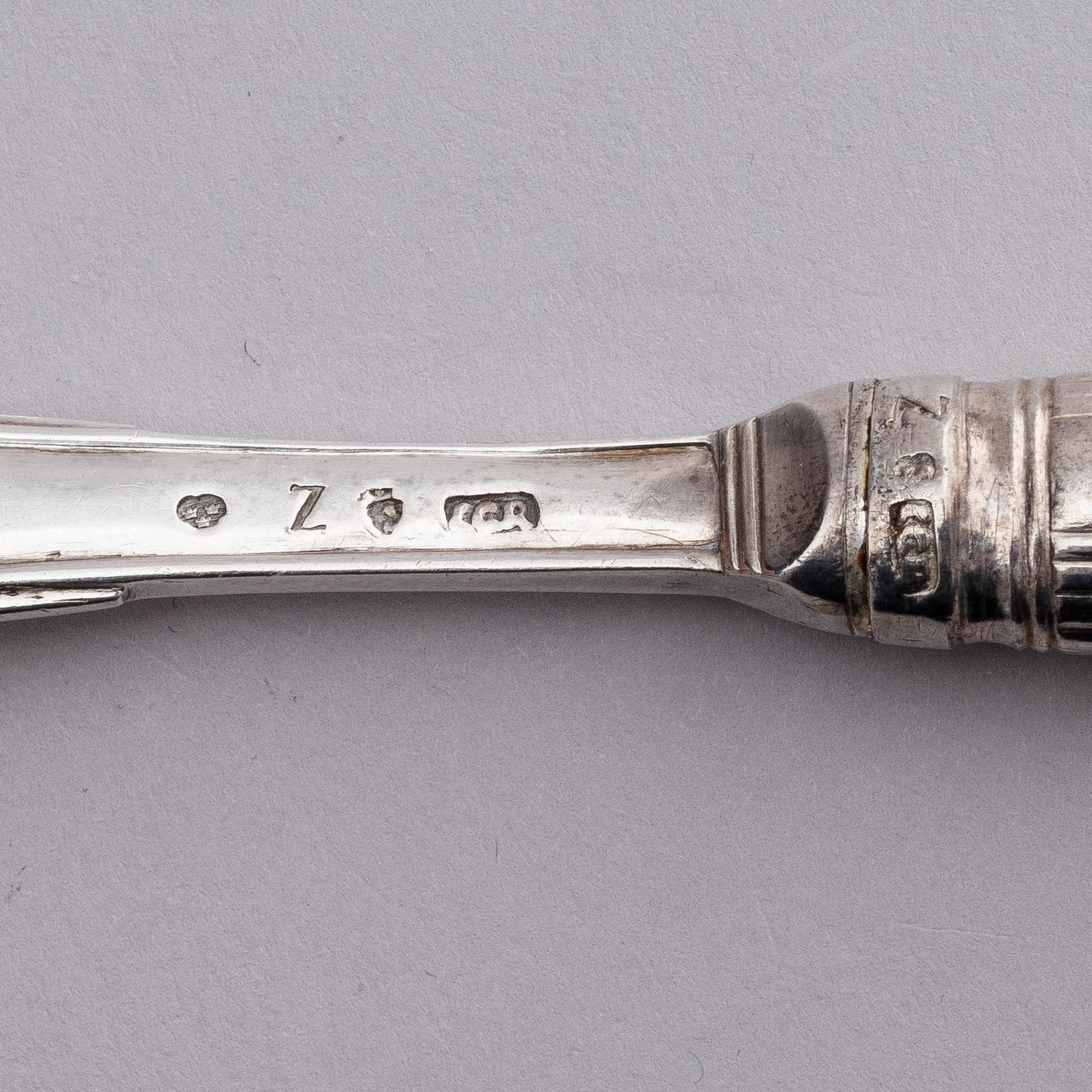 Swedish 18th century silver cutleries, 16 pieces, marks of Carl Gideon Renander, Stockholm 1782 and 1787.