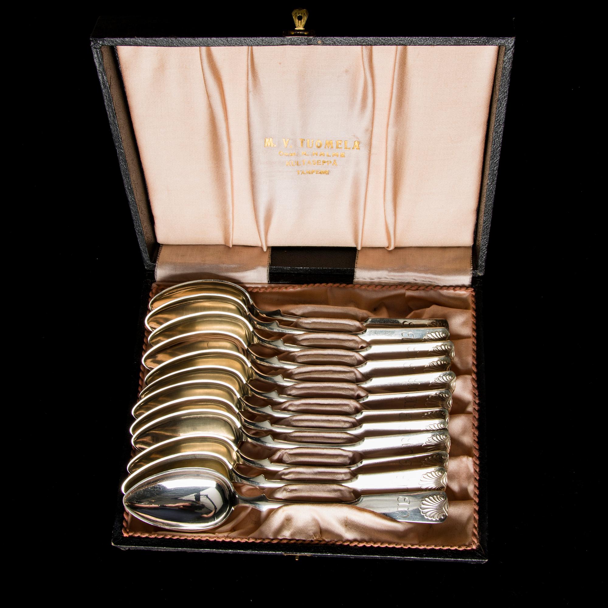 MATSKEDAR, 12 ST, TESKEDAR 12+10+7, silver, Finland 1920-30-tal, vikt 819 g.