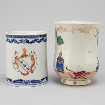 Two famille rose and blue and white jugs, Qing dynasty, Qianlong (1736-95).
