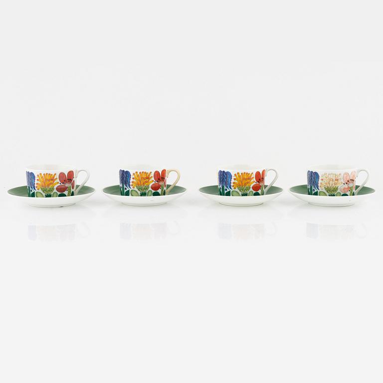 Stig Lindberg, a set of four tea cups and saucers, 4 pieces, "Tahiti", Gustavsberg.