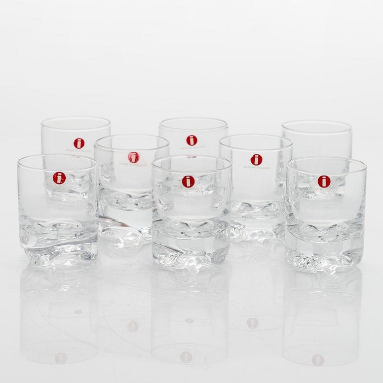 Tapio Wirkkala, two four-piece sets of 'Gaissa' schnapps glasses for Iittala, in wooden boxes. End of the 20th century.