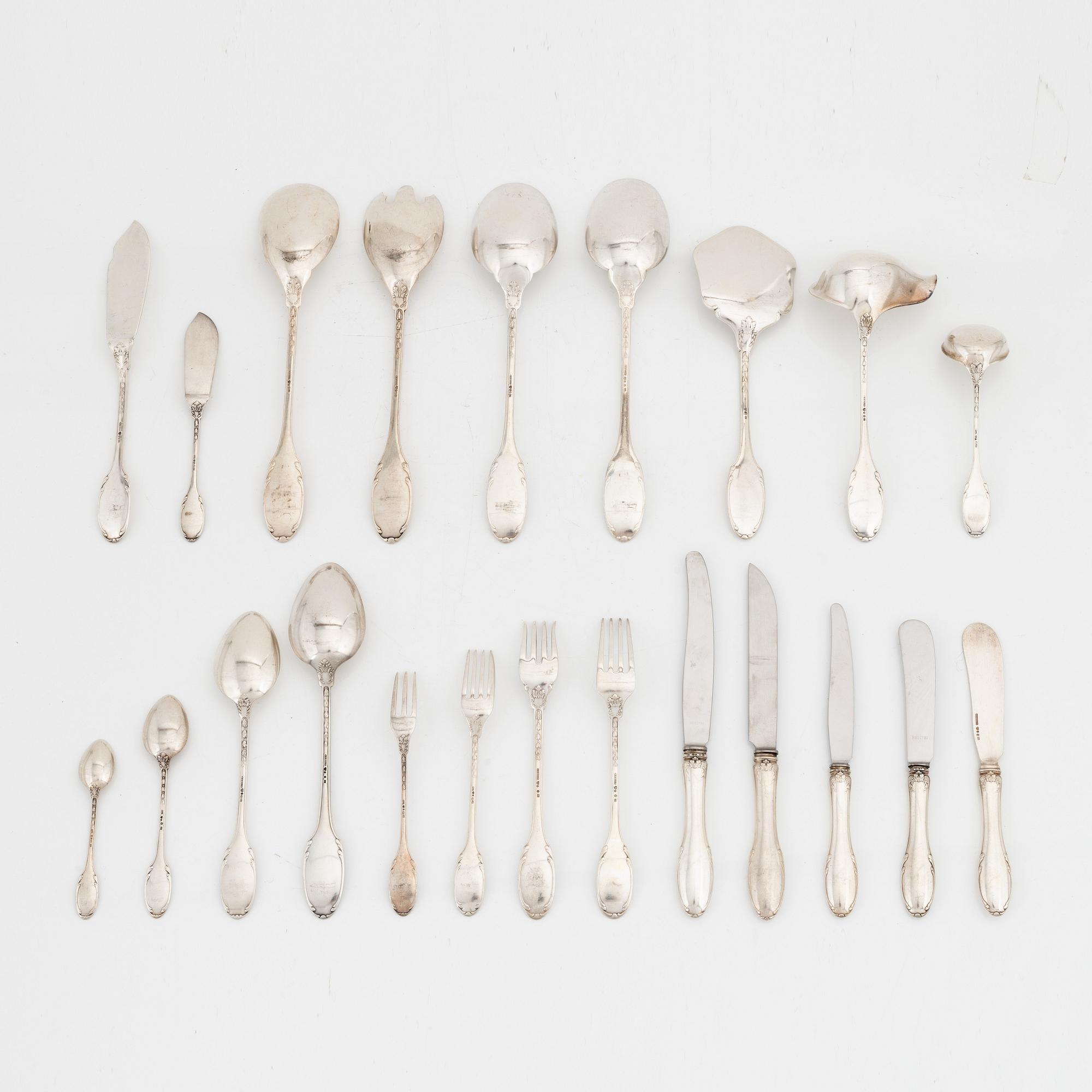 W.A. Bolin, a model F silver cutlery, Stockholm, some 1937 (91 pieces).