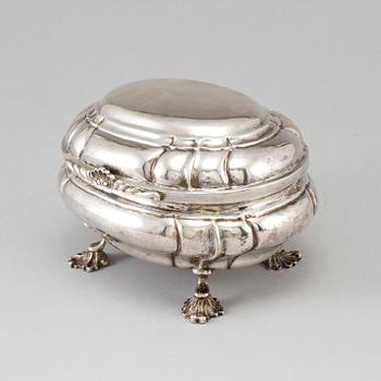 An 18th century silver casket, unidentified marks, possibly Germany.