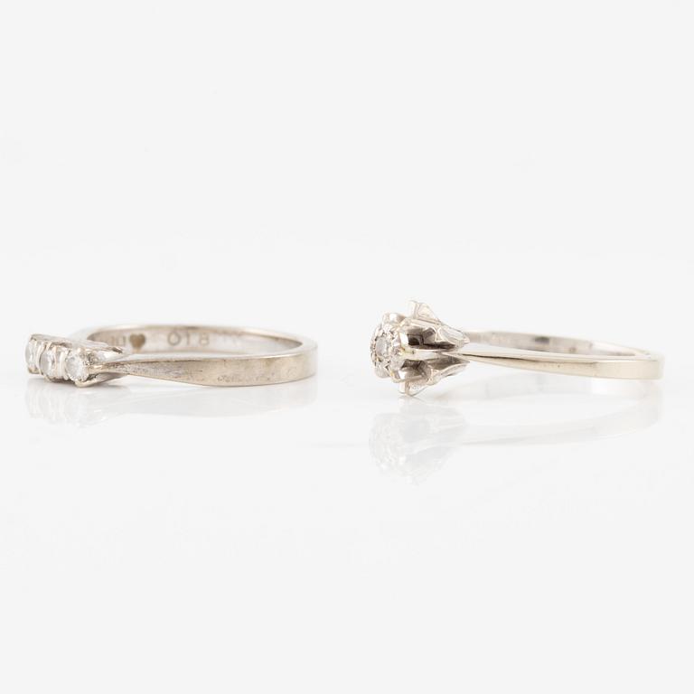 Rings, 2 pcs, 18K white gold with small diamonds.