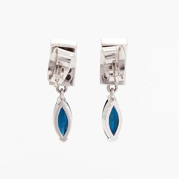 Earrings, 18K white gold with sapphires and small diamonds.