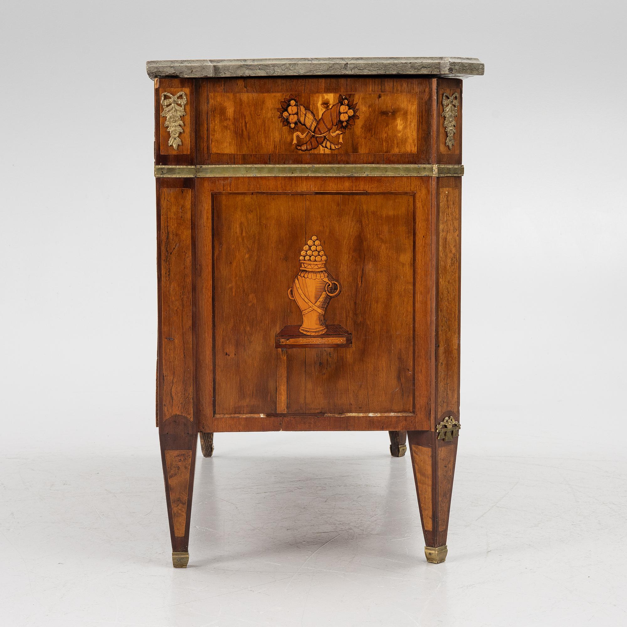A Gustavian marquetry commode by C- Lindborg (master in Stockholm 1781-1808).