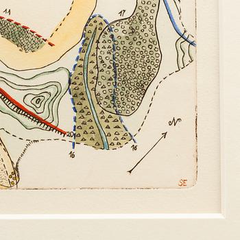 STEN EKLUND, hand colored etching, signed.