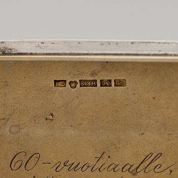 Three silver cigarette cases and a silver pillbox, marked in Finland and Germany, first half of the 20th Century.