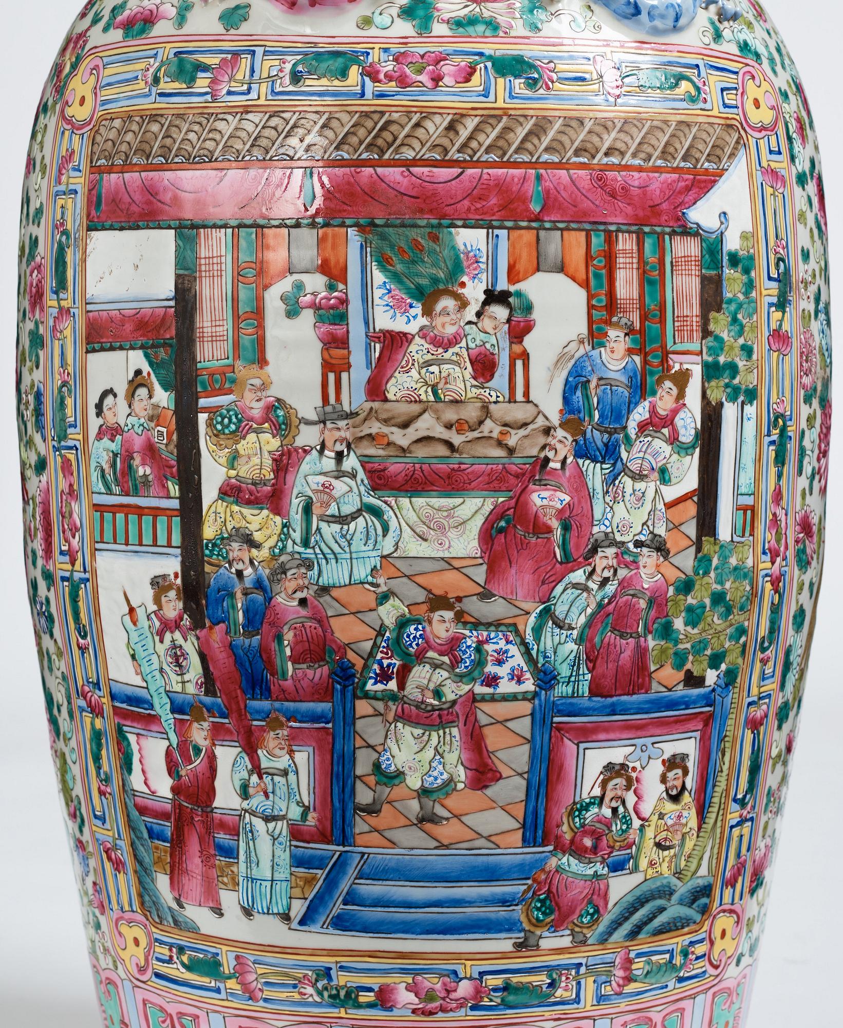 A massive Canton vase, late Qing dynasty.