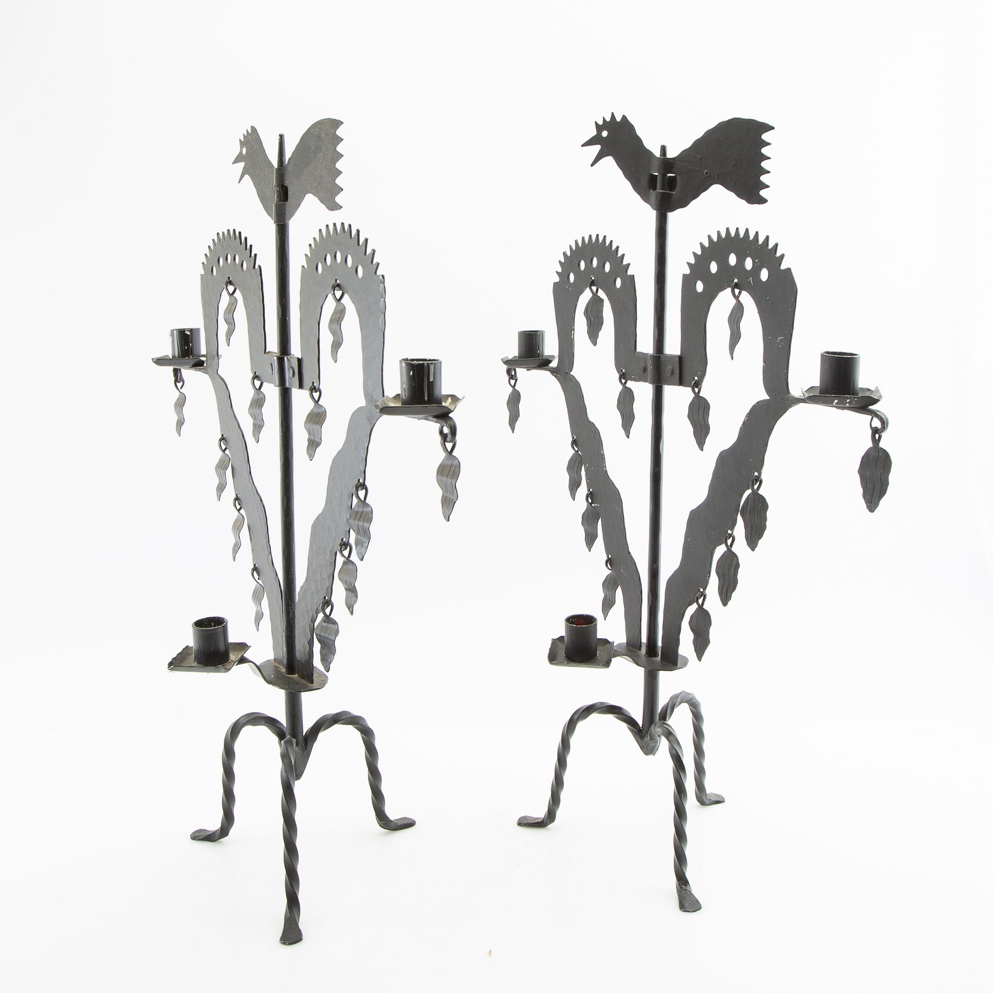 Gustaf Ankarcrona candelabrum, a pair of candlesticks by Käck & Hedby, Leksand, 20th century.