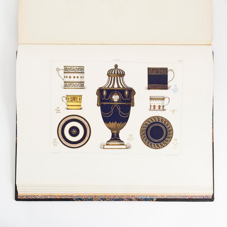 A book, La Porcelaine Tendre, de Sevres, par Edouard Garnier. 50 Planches reproduisant 250 motifs en aqurelle. Paris.