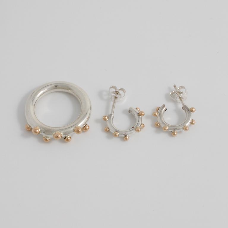 MICHAEL PERSSON CARLING, MPC jewellery, Göteborg, 2004 & 2008, a ring and a pair of earrings.