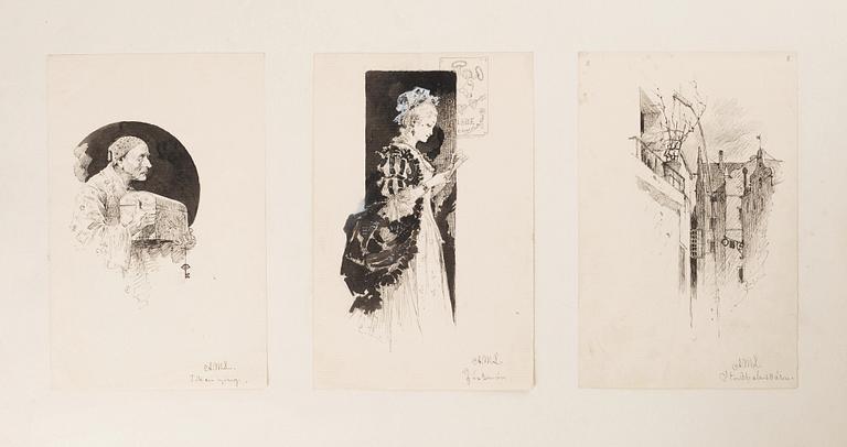 Carl Larsson, "Pennteckningar till Anna Maria Lennergrens samlade skaldeförsök" (Drawings for Anna Maria Lenngrens collected poems).