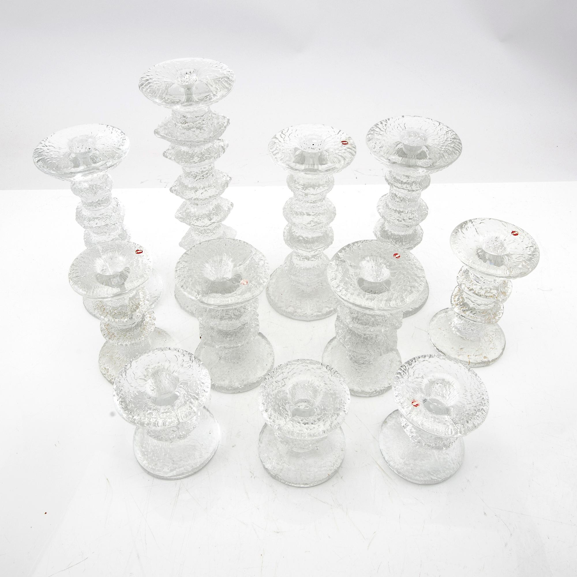 Timo Sarpaneva, 11 "Festivo" candlesticks, Iittala Finland, late 20th century.