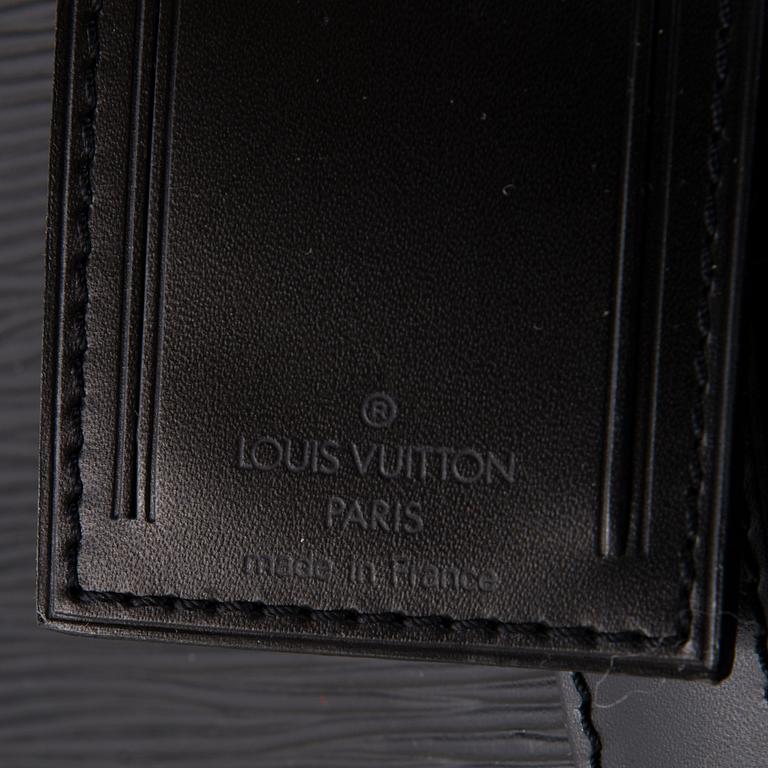LOUIS VUITTON BLACK EPI LEATHER KEEPALL 55 TRAVEL BAG.
